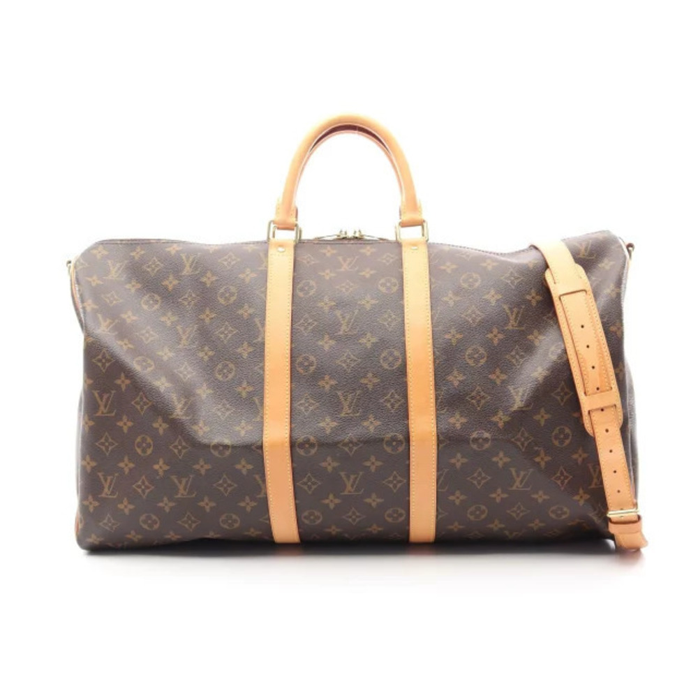 Louis Vuitton Keepall Bandouliere Canvas Leather Monogram Travel Bag Brown